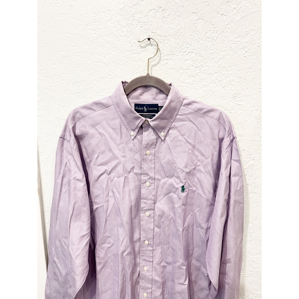 Ralph Lauren‎ Purple Yarmouth Cotton Pinpoint Oxford Size 16.5 34/35 Green Pony - Picture 2 of 6